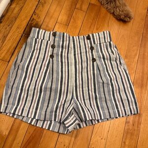 SIMPLY BLESSED High Waisted Sailor Shorts Navy Blue White Striped Size M